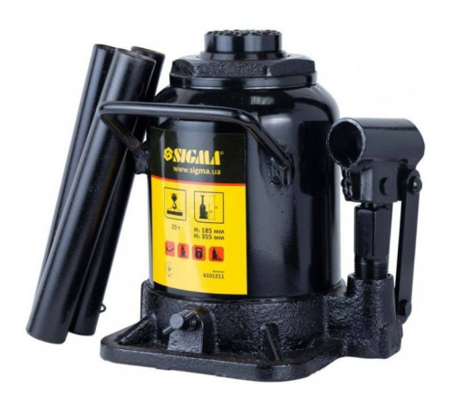 Домкрат Sigma гідравлічний пляшковий низькопрофільний 20т, 185-355мм (6101211)