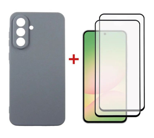 Чохол до мобільного телефона Dengos Kit Samsung Galaxy A56 Carbon + 2 pcs glass (Grey) (DG-CTG2P-09)